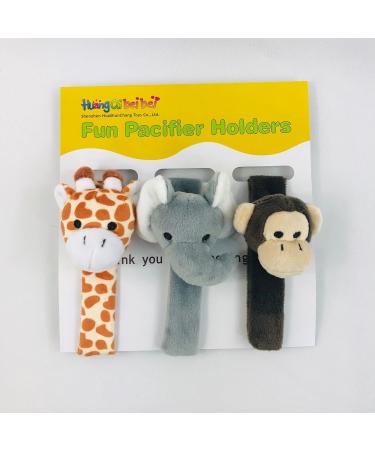 Animal Pacifier Clip Holder Baby Gift Set (3 Pack) - Giraffe, Elephant, Monkey - Boy or Girl - Buy Online on GoSupps.com