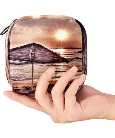 Portable Seaside Landscape Sanitary Napkin Storage Bag | Menstruation Pad & Menstrual Cup Pocket with Zipper for Teen Girls & Women - Buy Online on GoSupps.com