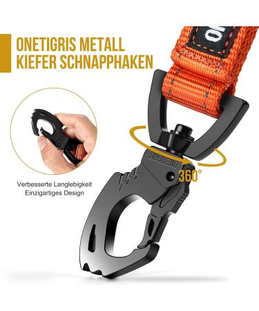 Oneigris Bolt Short Guide Dog Leash 30cm | Reflective Nylon Tiger Tooth Clip Soft Upholstery | Ideal for Medium & Large Dogs | Orange - Buy Online on GoSupps.com