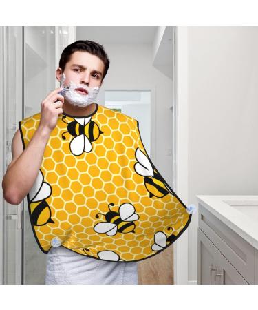 Buy Yellow Bee Beard Bib - Geometric Honeycomb Grooming Cloth | Non-Stick Beard Hair Catcher for Men | Ideal Shaving & Trimming Salon Cape Apron Gifts - Buy Online on GoSupps.com