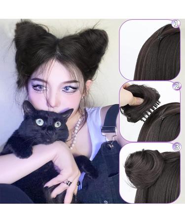 2Pcs Mini Claw Clip Messy Cat Ears Hair Bun Extensions - Natural Black - Buy Online on GoSupps.com