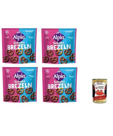 Alpia Pack of 4 whole milk chocolate pretzels 140 g of salty alkaline pastry with whole milk chocolate + gourmet Italian polpa 400 g