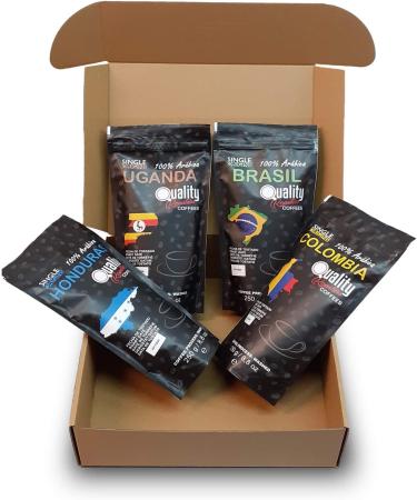 Natural coffee beans. 100% Arabica. Ideal for gifts and tastings. 4 origins: Colombia Uganda Brazil Honduras. 4x250 g. Artisanal roast. - Buy Online on GoSupps.com