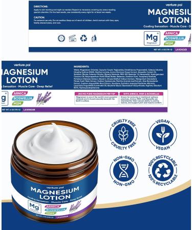 Magnesium Lotion with Arnica MSM & Boswellia Cooling Relief & Relaxation Magnesium Cream for Muscles & Joints Ideal for Legs or Feet - Safe for Kids 6 fl oz 6 Fl Oz (Pack of 1) 1-lavender - Buy Online on GoSupps.com