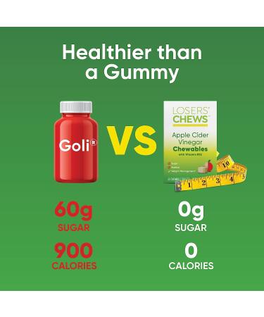 Losers' Chews NutriSuits Chewable Apple Cider Vinegar with B12 | Tart Apple Pie Flavor | 30-Day Supply (60 Chewables) - Buy Online on GoSupps.com
