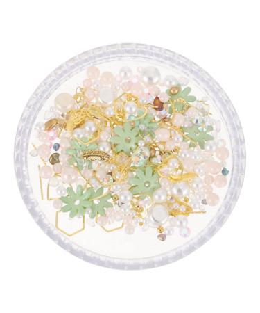 Ipetboom 1 Box Nail Art Accessories Pearl Jewelry Nail Art Decal Shinny Manicure Decor Nail Art Ornament Pearl Nail Ornaments Appliques Embellishments Nail Supplies Small and Fresh Alloy 6.5X6.5X1cm Green