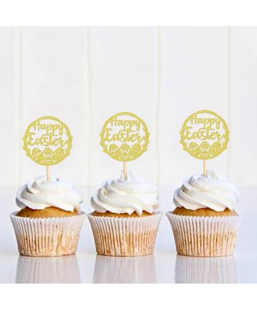 Ercadio 24 Pack Happy Easter Cupcake Toppers Gold Glitter Happy Easter Bunny Eggs Cupcake Picks Easter Rabbit Cupcake Toppers for Easter Day Theme Baby Shower Birthday Party Decor Supplies Pattern 8 - Buy Online on GoSupps.com