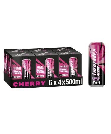 Lucozade Energy | Lucozade Alert Cherry 6x4x500ml- can High Caffeine Energy Drink Naturally-sourced caffeine Great Taste Contains vitamin B3 to help reduce tiredness Fully recyclable