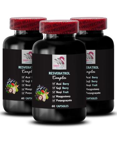 Berry Superfoods - RESVERATROL COMLEX - Daily Energy Acai Berry Strength Noni Blend Flavorful Energy Pomegranate Strength Elderberry Boost Hydration Balance Grape Skin Power 3 Bottles 180 Caps