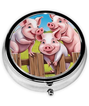 Funny Cute Pig Round Pill Box - 3 Compartment Mini Travel Organizer for Vitamins & Medications - Portable Decorative Pocket Case - Buy Online on GoSupps.com