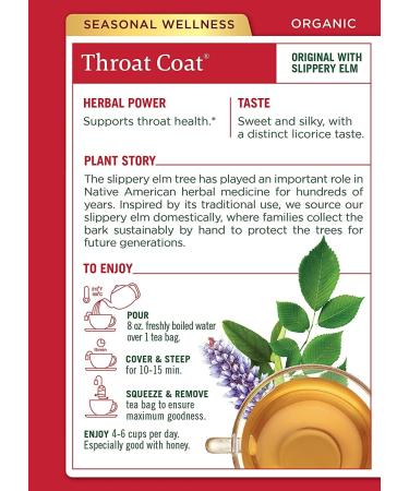 Traditional Medicinals - Organic Throat Coat Herbal Tea (Pack of 6) - Relief of Minor Throat Irritation - Sustainably Sourced Fair Wild Ingredients - 96 Tea Bags Total Throat Coat 16 Count (Pack of 6) - Buy Online on GoSupps.com