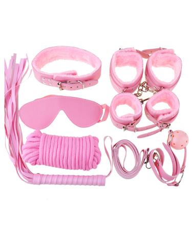 Cute Leather Bondage Sets 8Pcs Bondage Gear Restraint Kits Bed Restraints Straps Blindfolds Bondage Restraints Toys (Pink)