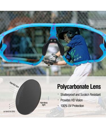 DUCO Kids Youth Baseball Sunglasses | Lightweight TR90 Frame | UV400 Protection | Blue Colorful Frame | Revo Orange Lens - Buy Online on GoSupps.com
