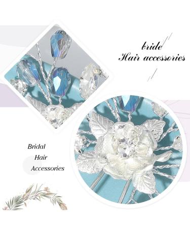 Silver Rhinestone Wedding Hair Pin with Blue Beads - Bridal Hair Accessories for Brides - Buy Online on GoSupps.com