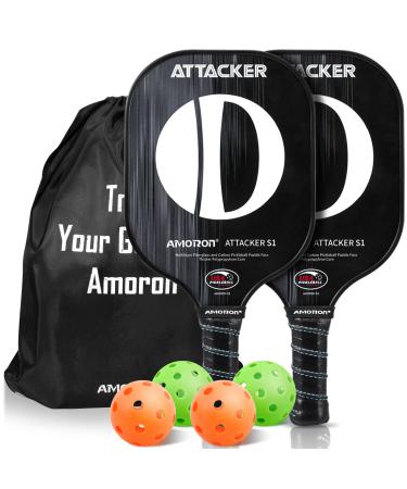 AMORON Pickleball Paddles Set of 2 USAPA Approved, Composite Graphite Carbon and Fiberglass Face, 25% Thicker Polypropylene Core Composite Carbon and Fiberglass-set of 2