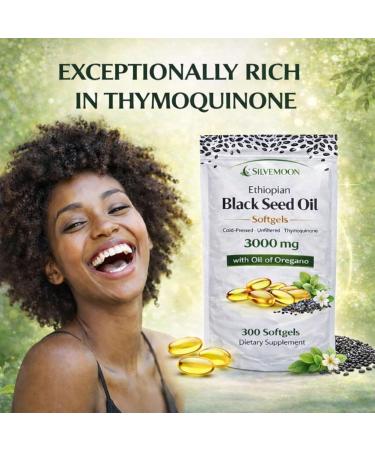 SILVEMOON Ethiopian Black Seed Oil Softgels with Oil of Oregano 3000 mg Cold-Pressed Nigella Sativa Plant-Based Herbal 2-in-1 Formula Non-GMO 300 Softgels (100 Day Supply) - Buy Online on GoSupps.com