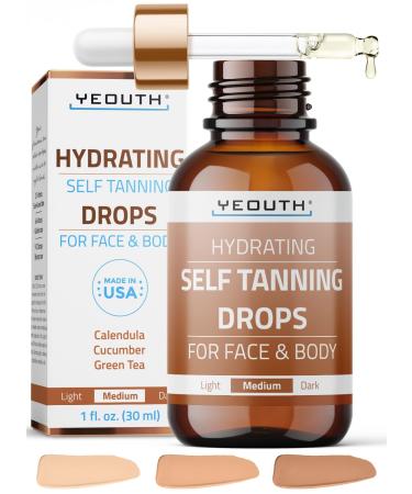 YEOUTH Face Tanning Drops to Add to Moisturizer New 2024 Medium Self Tanner Self Tanning Drops for Face and Body Hydrating Face Tanner Bronzing Drops for Face 1oz