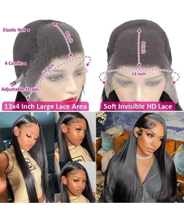 Hechirun 24 Inch Straight Human Hair Lace Front Wig | Pre Plucked 13x4 HD Lace Frontal | 180% Density Brazilian Hair | Glueless | Baby Hair | Black Women - Buy Online on GoSupps.com