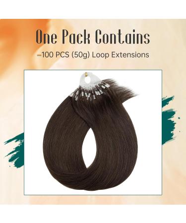 Elailite Micro Loop Hair Extensions 50g - 100 Strands Remy Human Hair - #02 Dark Brown - 20/50cm Microring Bonded Extensions - Buy Online on GoSupps.com