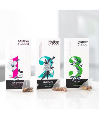 Mother Cuppa Wellness Herbal Teas Collection Energise Hydate Relax 14 Bags each Total 42 Bags