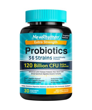 NewRhythm Extra Strength Probiotics 120 Billion CFU - 30 Capsules