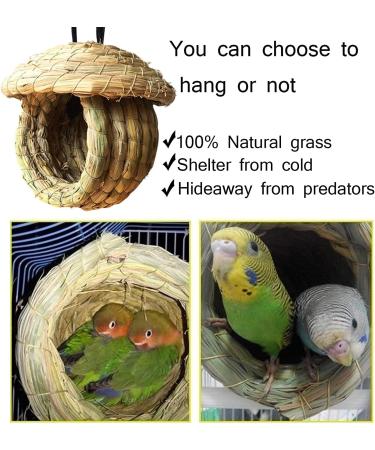 Birds Nest Straw Birdhouse 100% Natural Fiber - Cozy Resting Breeding Place Parrot Chewing Foraging Toys for Parakeets Cockatiels Conures Budgie Lovebirds Finches - Buy Online on GoSupps.com