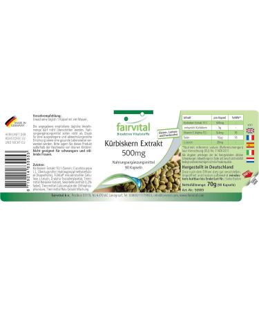 Fairvital | Pumpkin seed extract 500 mg - 90 capsules - 10 times more concentrated with selenium and vitamin E - high - Buy Online on GoSupps.com