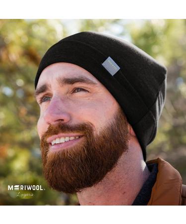 MERIWOOL Unisex Merino Wool Black Cuff Beanie Hat for Winter - Buy Online on GoSupps.com