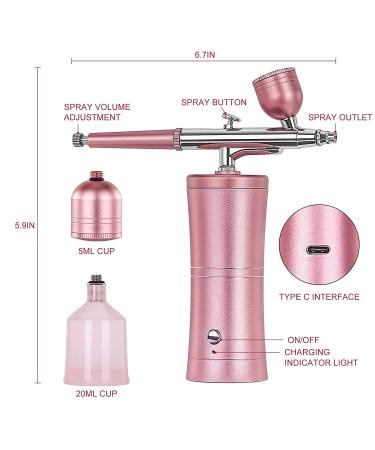 Yofuly Mini Airbrush Kit: Handheld Pink Facial Makeup & Nail Airbrush Set - Rechargeable Cordless for Barber, Nail Art, Model Painting - 2 Capacity Cups - Buy Online on GoSupps.com