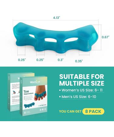 Welnove 8 Pack Toe Separators Bunion Corrector for Women/Men Toe Spacers Foot Alignment - Dividers to Correct Bunions Hammertoes Relief Restore Feet (Blue) - Buy Online on GoSupps.com