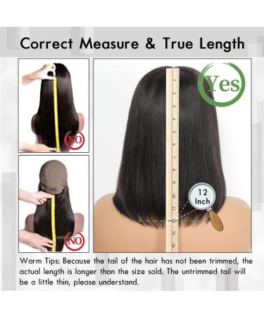 Buy 12 Inch Glueless Bob Wig - HD Lace 5x5 Human Hair Pre-Plucked & Ready to Wear | 180% Density Natural Black Straight Wig - Buy Online on GoSupps.com