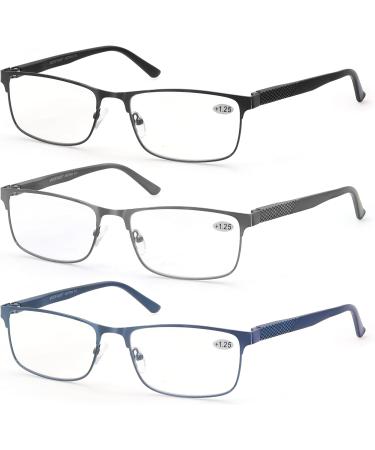 MODFANS 3 Pack Blue Light Filter Reading Glasses for Men - Metal Frame Rectangle Stainless Steel Material +2.50 Color 124 - International Shipping Available - Buy Online on GoSupps.com