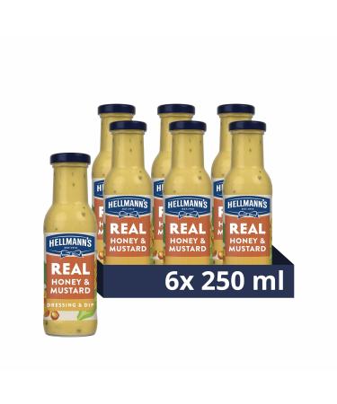 Hellmann's Real Honey & Mustard Salad Dressing & Dip vegetarian condiment free from artificial colours and flavours for salads dips and drizzling over vegetables or meat 6x 250 ml