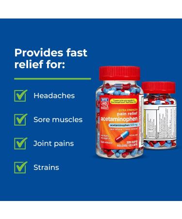 Rite Aid Extra Strength 500mg Acetaminophen Rapid Release Gelcaps - 225 Count | Pain Relief for Joint, Muscle, Arthritis & Back Pain - Buy Online on GoSupps.com