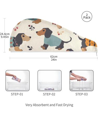 Dachshund Dogs Hair Towel 2 Pack | Super Absorbent Quick-Dry Hair Turbans for Women & Girls - Buy Online on GoSupps.com