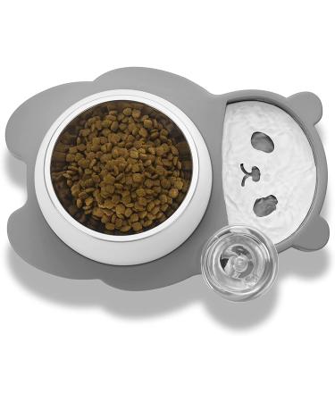 Elevated Tilted Cat Food and Water Bowl Set with Automatic Dispenser - Grey-Stainless Steel - Buy Online on GoSupps.com
