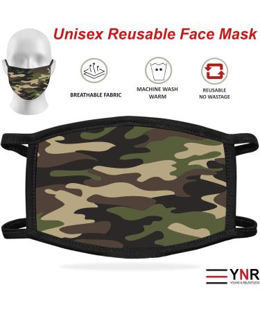 YNR Face Mask Washable Breathable Reusable Adult Mouth Protection Cover Shield Design Country Camo Army - Buy Online on GoSupps.com