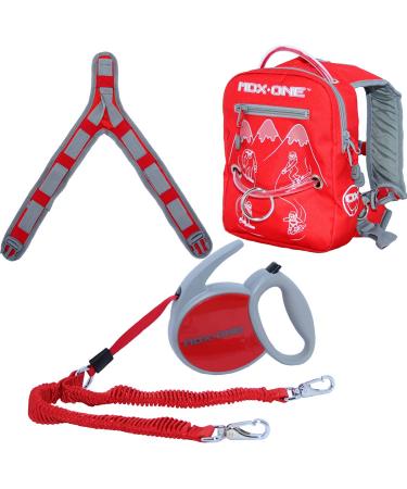 MDXONE Kids Snowboard Ski Harness Trainer with Retractable Leash and Absorb bungees and Removable seat Harness Red