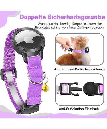 Waterproof Reflective Airtag Cat Collar - XS Purple (18-23cm) with Safety Lock for Kittens & Small Dogs - Buy Online on GoSupps.com