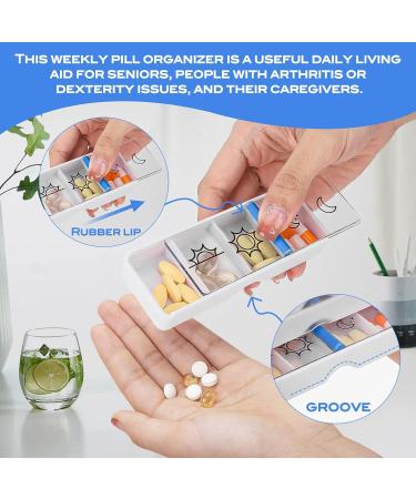 Weekly Pill Organizer 7 Day AM/PM Arthritis Friendly Easy Grip Medicine Planner with 4 Compartments for Vitamins & Supplements White Pillbox for Daily Medications - Buy Online on GoSupps.com