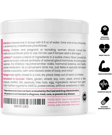 Just Relax Cherry 60 Servings | Supports Relaxed Mood, Healthy Blood Pressure, Emotional Wellness & Hormonal Balance with Myo-inositol, Di-Magnesium Malate, GABA, Taurine, and L-Theanine | 8.3 oz Pack - Buy Online on GoSupps.com