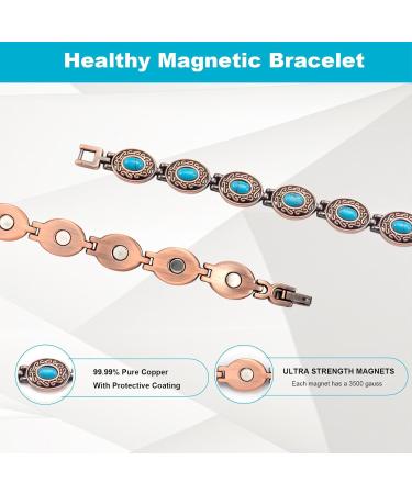 Yinox Magnetic Therapy Copper Bracelet for Women - Relieve Arthritis & Wrist Pain with Turkish Turquoise | Fashion & Health (3500 Gauss) - Buy Online on GoSupps.com