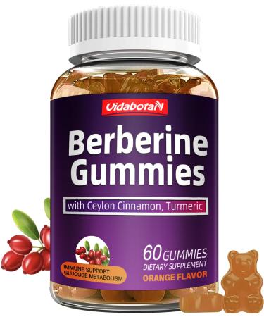 Berberine Gummies with Ceylon Cinnamon 2000mg High Potency Berberine HCI Supplement for Glucose Immune Support Orange Flavored Vegan Sugar Free Gummies (60 Count)(Pack of 1) 60 Count (Pack of 1)