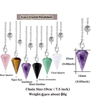 Crystal Pendulum Set - Amethyst Rose Quartz Black Obsidian - Divination Dowsing, Spiritual Gifts, Reiki, Witchcraft Supplies - XIANNVXI 6 Pcs - Buy Online on GoSupps.com