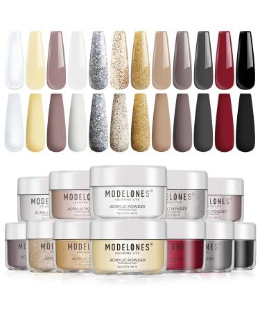 Modelones Acrylic Powder, 12 Colors Acrylic Nail Powder Spring Summer Series, Medium Drying, Pigmented Acrylic Powder Set for Fall Nail Art, 3D Carving, Gifts for Women A6-Fall Winter