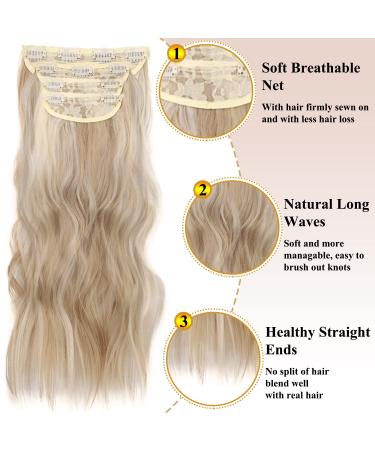 Clip In Blonde Hair Extensions - Long Curly 50cm 4 Parts Set with Highlights for Women - Buy Online on GoSupps.com
