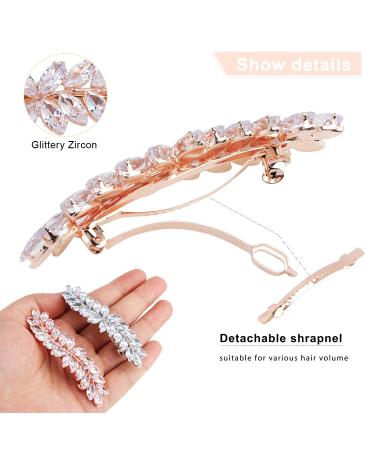 WHAVEL 2PCS Crystal Hair Barrettes - Rhinestone Leaf French Barrette Set for Wedding, Bride, Bridesmaid - B. Rose Gold/Silver - Buy Online on GoSupps.com