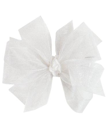 Wee Ones Girls' Organza Double Hair Bow on a WeeStay Clip with Satin Knot Center  Tiny  White White 1 Count (Pack of 1)
