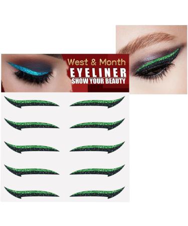 Glitter Eyeliner Stickers for Eyes | 5 Pairs Instant -Adhesive Eyeliner Stencil Glitter Sticker Eyeliner Tool Makeup Eyeliner Stickers Winged Eyeliner Stencil for Eye Makeup Tool Dyeulget Green (Five Pairs) - Buy Online on GoSupps.com