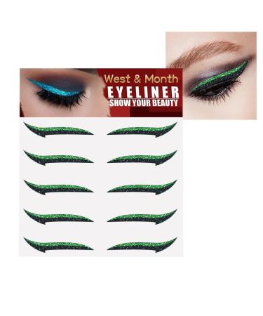 Sticker Eyeliner Glitter - 5 Pairs Glitter Instant -Adhesive Eyeliner Stencil Easy to Apply Eyeliner Tool Sticker Eyeliner Winged Eyeliner Stencil for Eye Makeup Tool Green (Five Pairs)